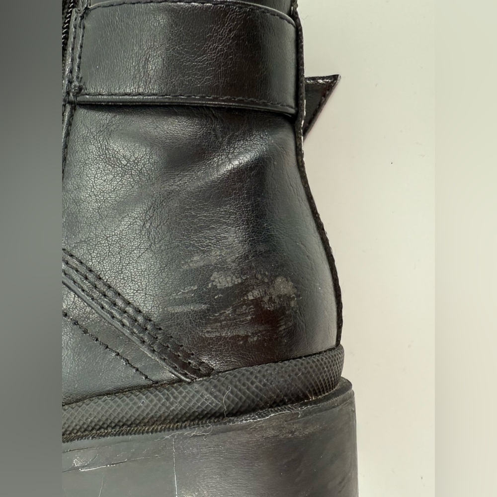 Guess Black Leather Combat Boots with Red Accents - Picture 5 of 9